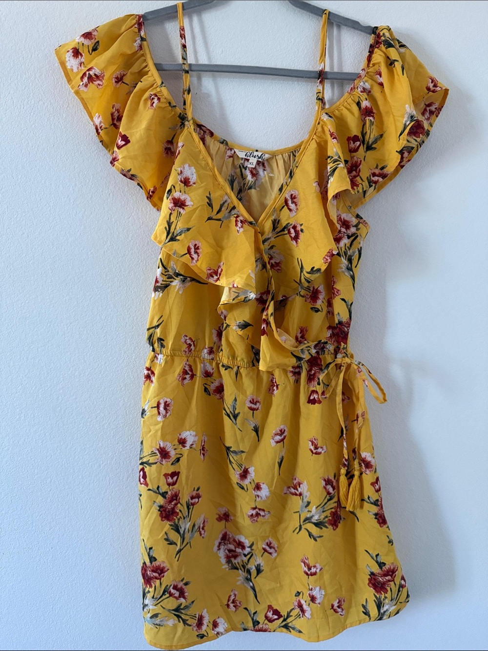 Yellow Floral Ruffle Dress